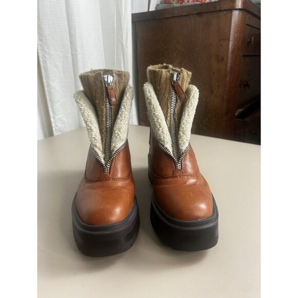 Sam Edelman Linds Brown Leather Chunky Heel Rounded Toe Zipper Ankle Boots SZ 9 - Picture 2 of 15